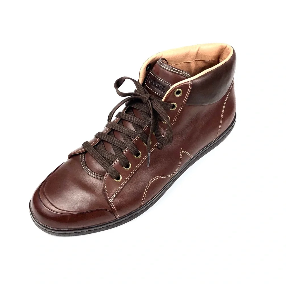 Fossil Mens Brown Leather Lace Up Boot Shoe Sz 12M